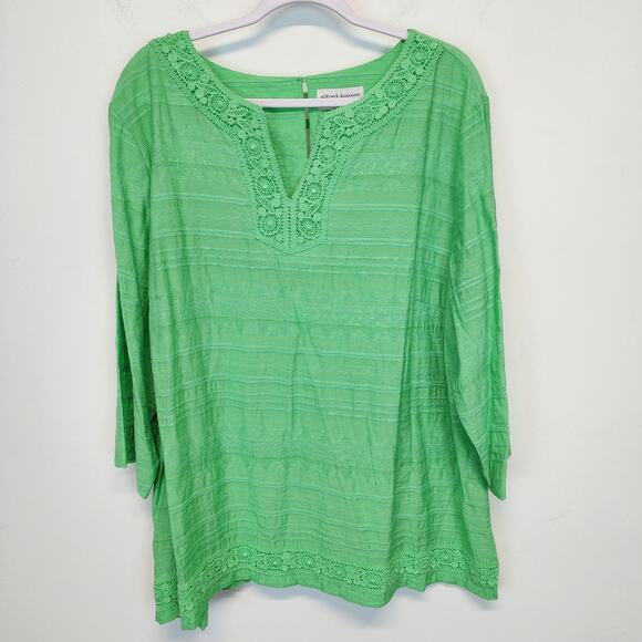 Alfred Dunner Tropic Zone Lace Trim Top Size 2X Green 3/4 Sleeve Flocked Mature - Picture 1 of 11